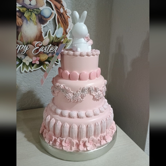 Sweet Treats Pink Easter Bunny Tiered Cake Macaroons Frosted NEW - Picture 6 of 7